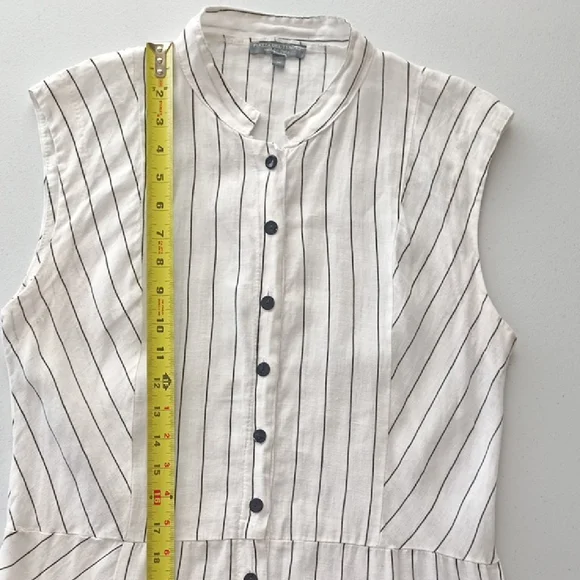 Italian Linen Asymmetric Striped White Sleeveless Maxi Shirt Dress Size S-M - Picture 13 of 16